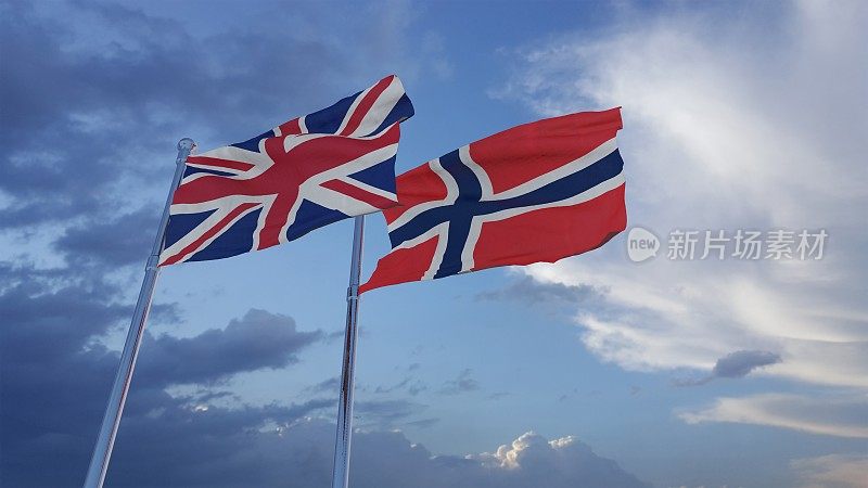 英国，英国和挪威国旗- 3D插图库存镜头
